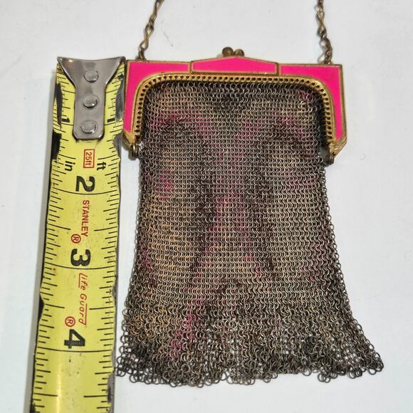 Vintage WHITING & DAVIS Pink Enameled Colorful Mesh Flapper Purse Tiny ~ READ - Picture 4 of 10